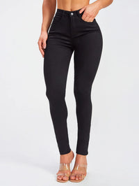 Mid Waist Slim Fit Stretch Black Skinny Tappered Pants Jeans Stretch