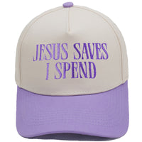 JESUS SAVES I SPEND Embroidered Trucker Hat Color-Block Baseball Cap