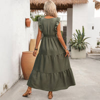 Elegant Waist-Cinched Deep V-Neck Dress For Women