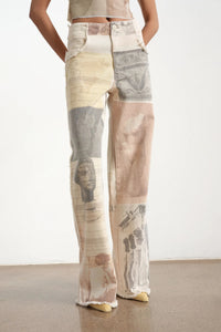 Retro Loose Printed Wide-leg Straight Women