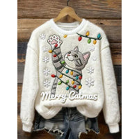 Womens Autumn Winter Christmas Cartoon Puppy Crew-Neck Sweatshirt