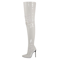 Pointy Side Zipper Patent Leather Stiletto Boots Over The Knee