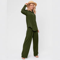 New French-style Casual Relaxed Chic Two-piece Loungewear Set Loose Commuter Shirt And Pants Suit For Women