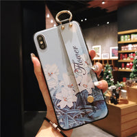 Wrist Strap Bracket Apple 12 Phone Case Color Ethnic Style Black And White Stripes
