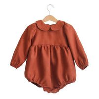 Collar Lapel Long-sleeved Cotton And Linen Pure Plain Romper