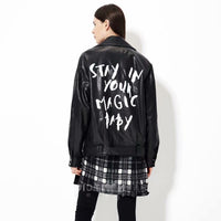 Female Alphabet Zipper Casual Fashion Leather Jacket