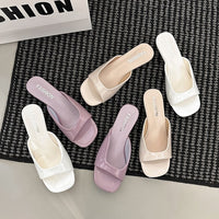 Minimalist Versatile Open Toe Square Toe Patent Leather One-Strap Slides For Women, Summer Outdoor Wear Comfortable Low Wedge Heel Fairy Style Sandals