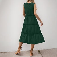 Simple Solid-Color Pleated Ruffle-Trimmed Sleeveless Dress