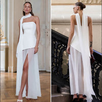 Womens Solid-Color Strapless Dress With Fluttering Ties And A Slit