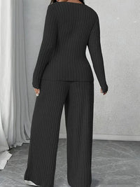 Womens Knitted V-Neck Jumpsuit With Wide-Leg Pants