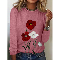 Women's Fashionable Casual Striped Printed Crewneck Long-Sleeve