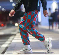 Nuthink men's pants lattice overalls men's tide brand loose Harajuku style multi-pocket hip-hop beam foot pants