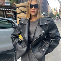 Locomotive Style Zipper Brown Short Suit Leather Coat Women