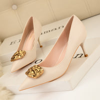 Women's Fashion Shallow Mouth Metal Buckle Party High Heels