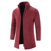 Men's Fleece Lined Padded Warm Keeping Stand Collar Woolen Overcoat