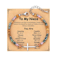 Beaded Stainless Steel Cross Womens Bracelet