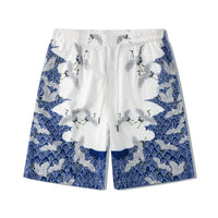 Digital Printed Crane Blue And White Loose Short Sleeve Shirt