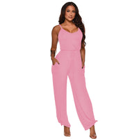Mitation Cotton Solid Color Sling High Waist Jumpsuit