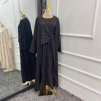 Beaded Women's Muslim Solid Color Two-piece Suit