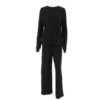 Soft, Comfortable And Stretchy Two-piece Black Crew-neck Womens Loungewear Set