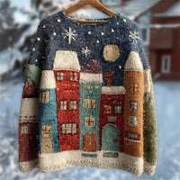 Womens 3D Digital-print Crew-neck Loose Hoodie
