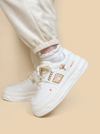 Girls' Casual Platform Leather White Shoes