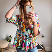 Early Spring New Color-Block Layered Ruffle-Trimmed Pullover