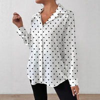 Womens Black And White Polka-Dot V-Neck Long-Sleeve Shirt