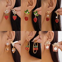 Creative Design Strawberry And Cherry Heart Earrings
