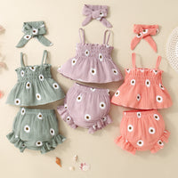 Infant Sunken Stripe Suspender Skirt Shorts Headscarf Three-piece Set