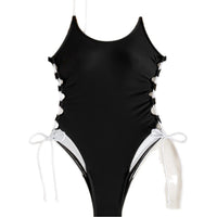 Adjustable U-neck Black And White One-piece Swimsuit