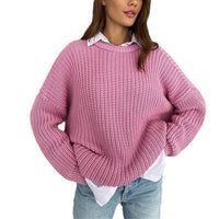 Relaxed-fit Crew-neck Solid-color Long-sleeve Laid-back Style