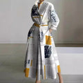 Fashionable Polo-neck Three-quarter-sleeve Loose-fit Flared Maxi Dress