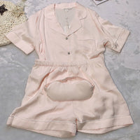 Short-sleeved Solid Color Loungewear Silk Two-piece Set