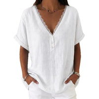 Fashionable Casual Solid-color Lace-trimmed Collar Short Sleeves