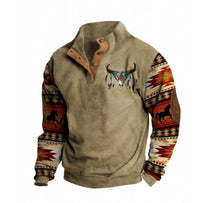 Winter Digital Printing Long Sleeve Stand Collar Half Button Sweater Men