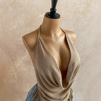 Neck Hanging Sleeveless Maxi Backless Tie Up Top