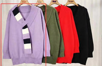 Lazy Style Fake Two-piece V-neck Striped Long Sleeve Women's Sweater