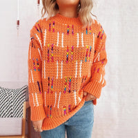 Contrast Color Cute Style Knitted Pullover Sweater For Women