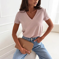 Women's Short-Sleeve Slimming Pullover V-Neck T-Shirt