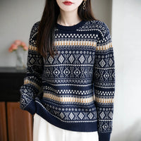 Retro Jacquard Crew-Neck Pullover Fair Isle Thickened Sweater