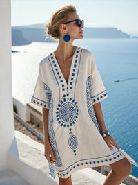 Womens V-neck Dress For Beach Vacations 3D-printed Relaxed Fit