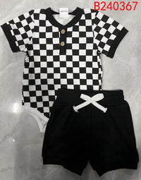 Two-piece Set Polo Collar Plaid Triangle Rompers Suit