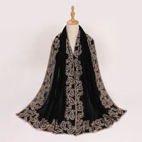 Ethnic Style Black Embroidered Toe Cap Shawl Scarf
