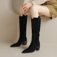 Womens Solid-Color Handmade Retro Long Boots For FallWinter