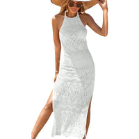 New Style Beach Dress With Cutout Halter Neck And Open Back Long Length