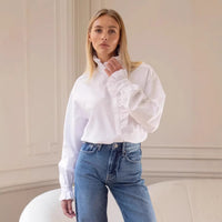 Fashionable Design-Driven Stand Collar Ruffle Hem Shirt