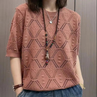 Summer Knitwear Women's Thin Short Sleeve Round Neck Sweater