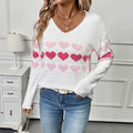 Plush Loving Heart Pattern V-neck Long Sleeve Sweater