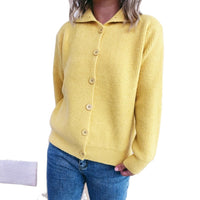 Simple Commute Solid Color Knitted Cardigan Lapel Long Sleeve Single-breasted Sweater